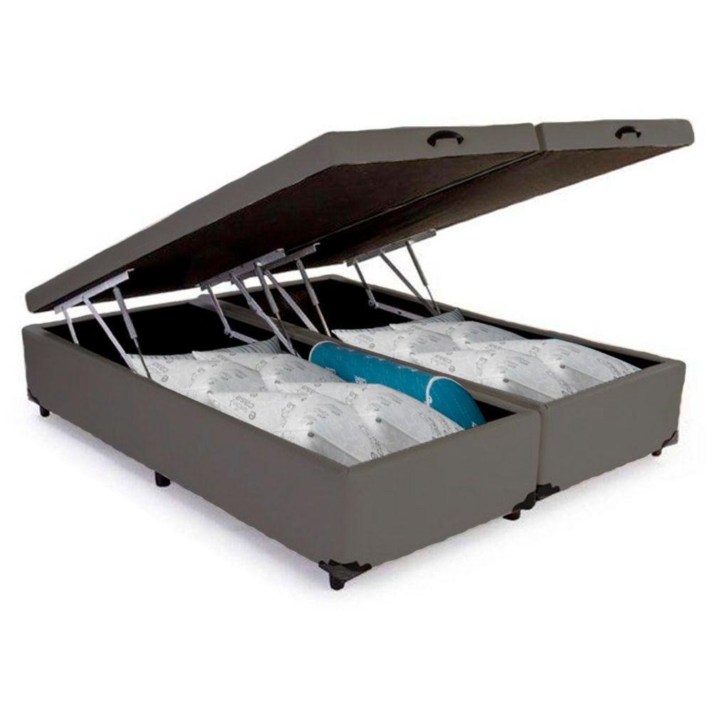 Cama Box Baú Queen Bipartido Sintético Sereneprime Cinza 158x198x44 - 3