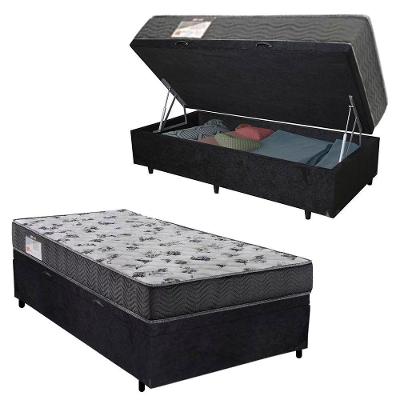 Cama Box Baú Solteiro Suede + Colchão De Espuma D33 - Serene - 88cm Preto