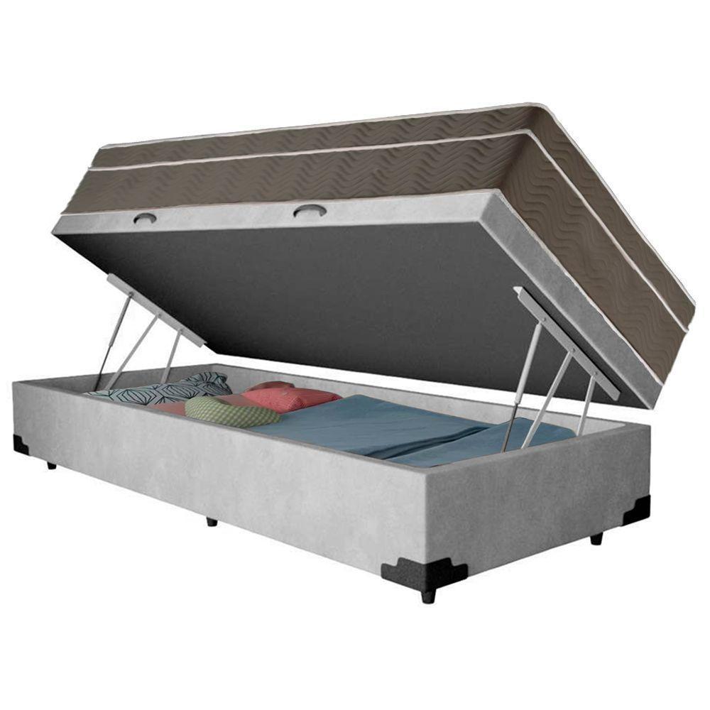 Cama Box Baú Suede Solteiro + Colchão Sereneprime Molas Ensacadas 88x188x69 Cinza - 3