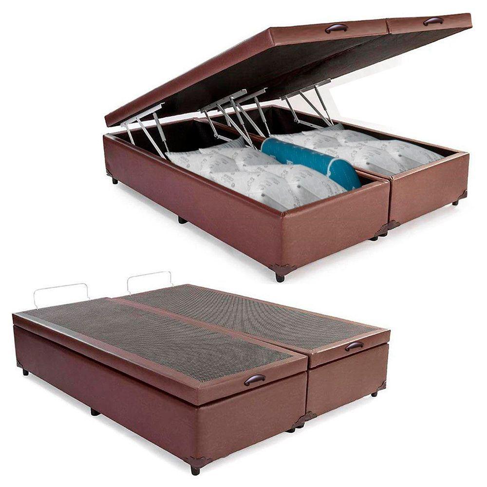 Cama Box Baú Queen Bipartido Sintético Sereneprime Marrom 158x198x44 - 1
