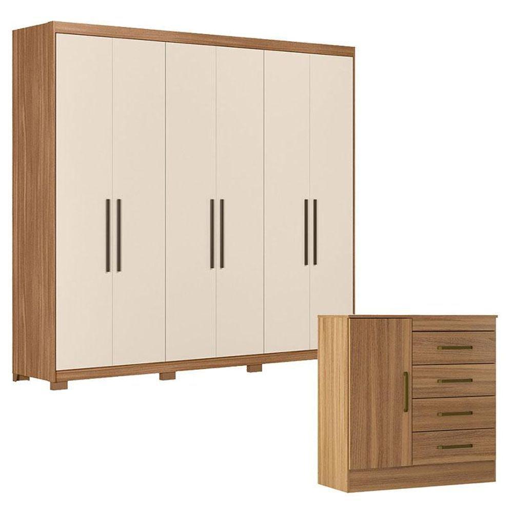 Cômoda Montevideu E Guarda Roupa Casal Venice 62480pe Amendola Touch Off White Com Pés - Demóbile - 1