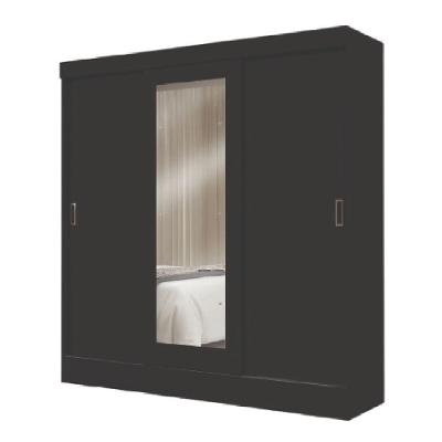 Guarda Roupa Casal Mônaco 3 Portas de Correr 2 Gavetas com Espelho Preto MDP Maxel