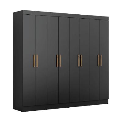 Guarda Roupa Casal Prime 8 Portas Bater 4 Gavetas Preto MDP Alto Brilho Maxel