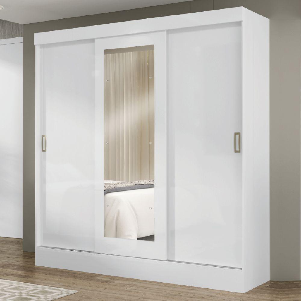 Guarda Roupas Casal Com Espelho 3 Portas De Correr 2 Gavetas Mônaco Maxel Branco - 2
