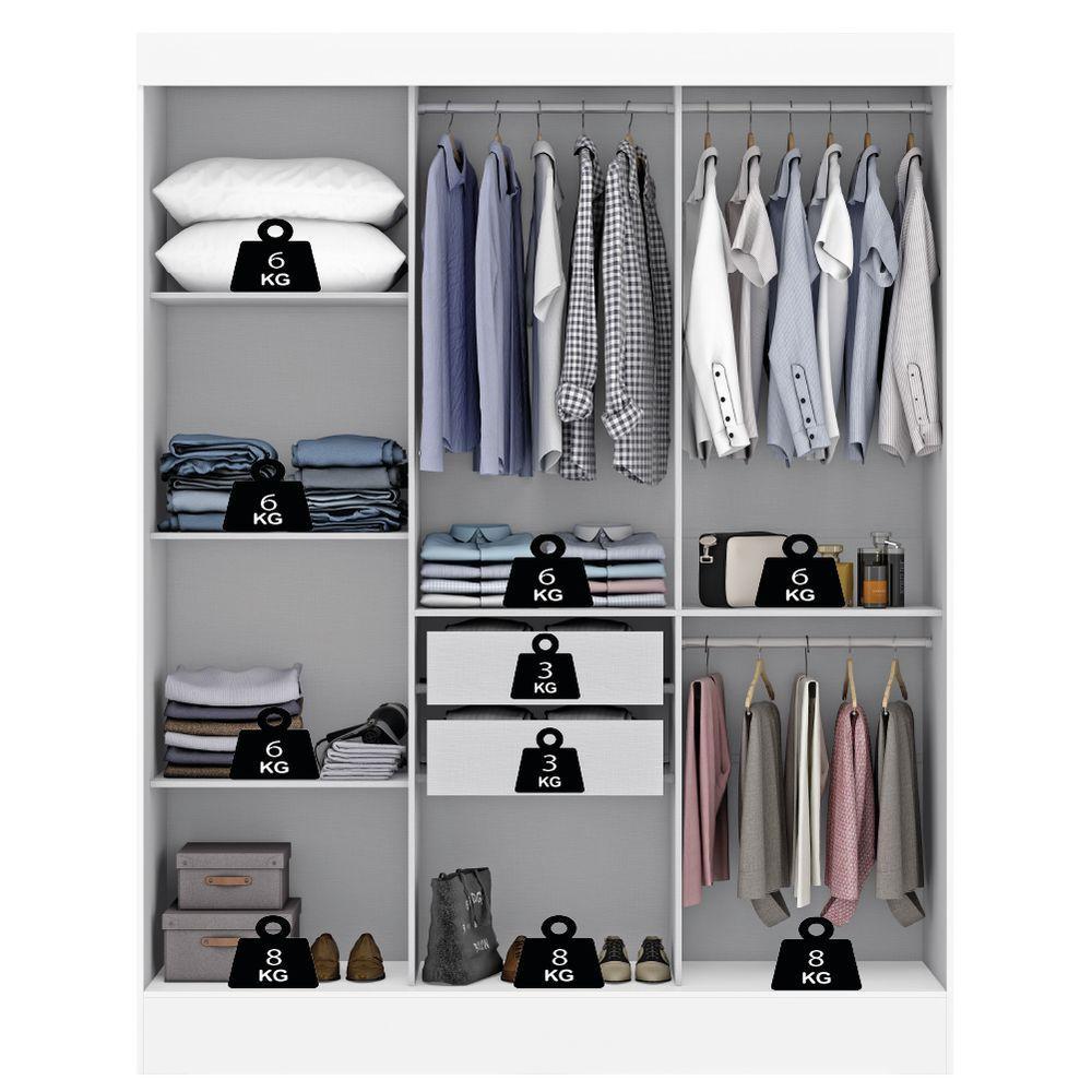 Guarda Roupas Casal Com Espelho 3 Portas De Correr 2 Gavetas Mônaco Maxel Branco - 3