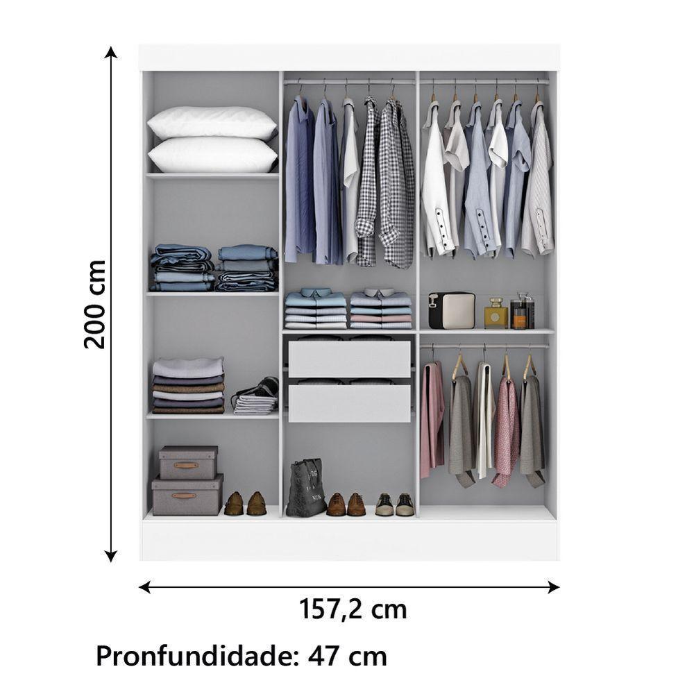 Guarda Roupas Casal Com Espelho 3 Portas De Correr 2 Gavetas Mônaco Maxel Branco - 5