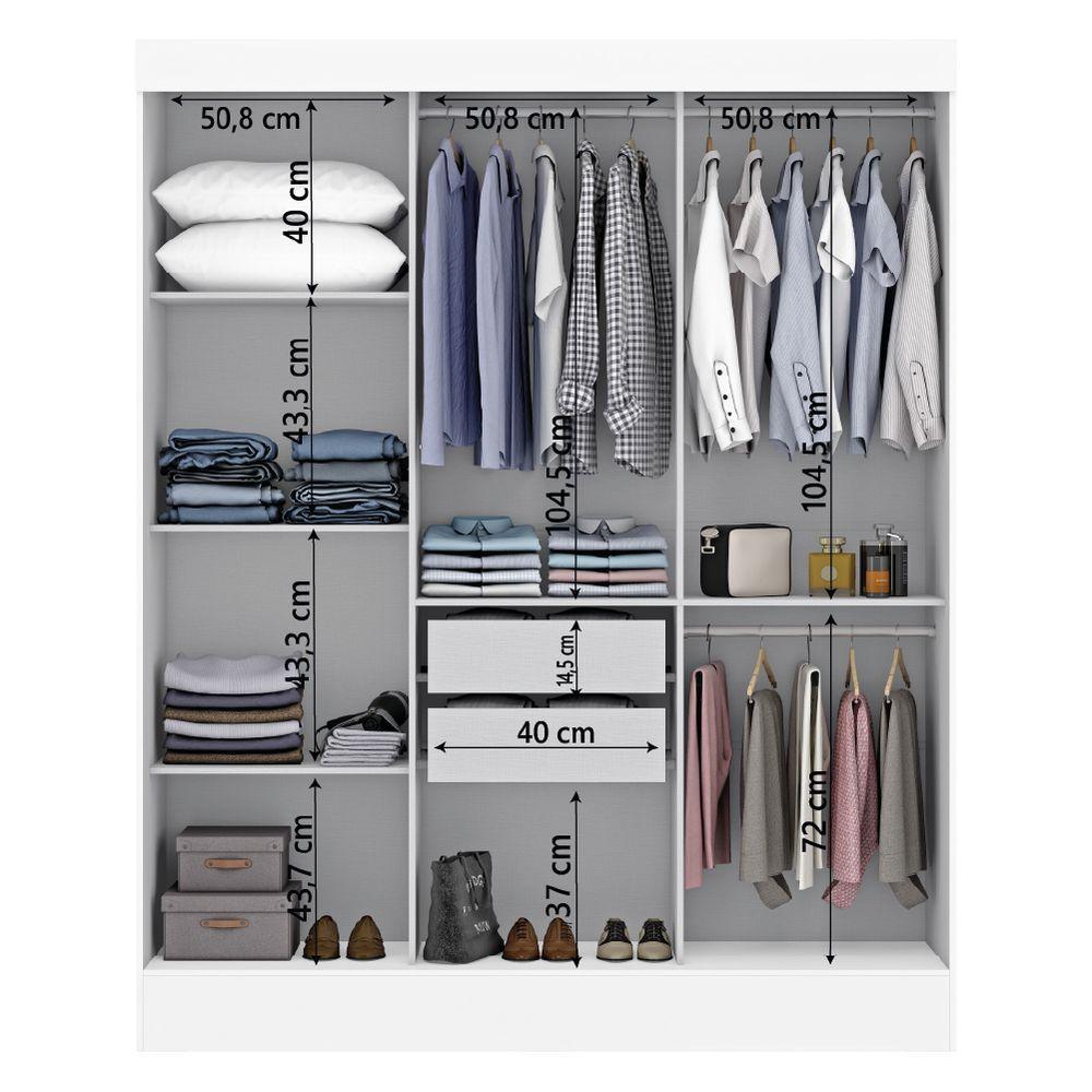 Guarda Roupas Casal Com Espelho 3 Portas De Correr 2 Gavetas Mônaco Maxel Branco - 6