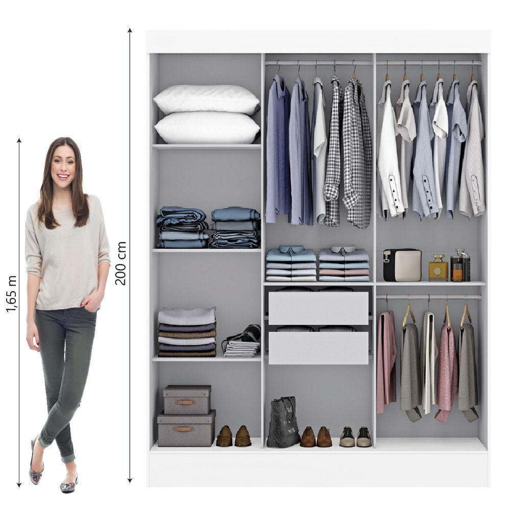 Guarda Roupas Casal Com Espelho 3 Portas De Correr 2 Gavetas Mônaco Maxel Branco - 7