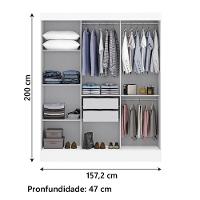 Guarda Roupas Casal Com Espelho 3 Portas De Correr 2 Gavetas Mônaco Maxel Branco - 5