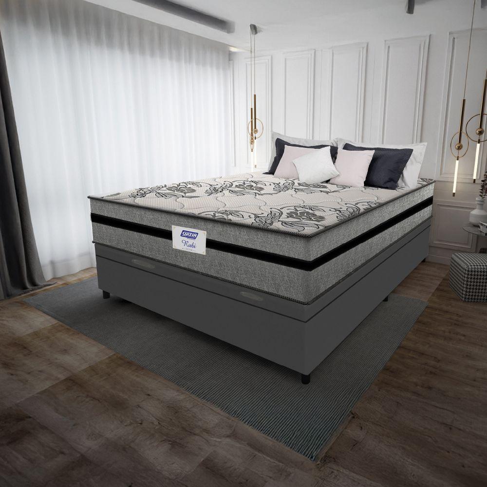 Cama Box Baú Casal Colchão Gazin Com Molas Ensacadas Rubi 138x188x73cm Suede Cinza/Preto - 2