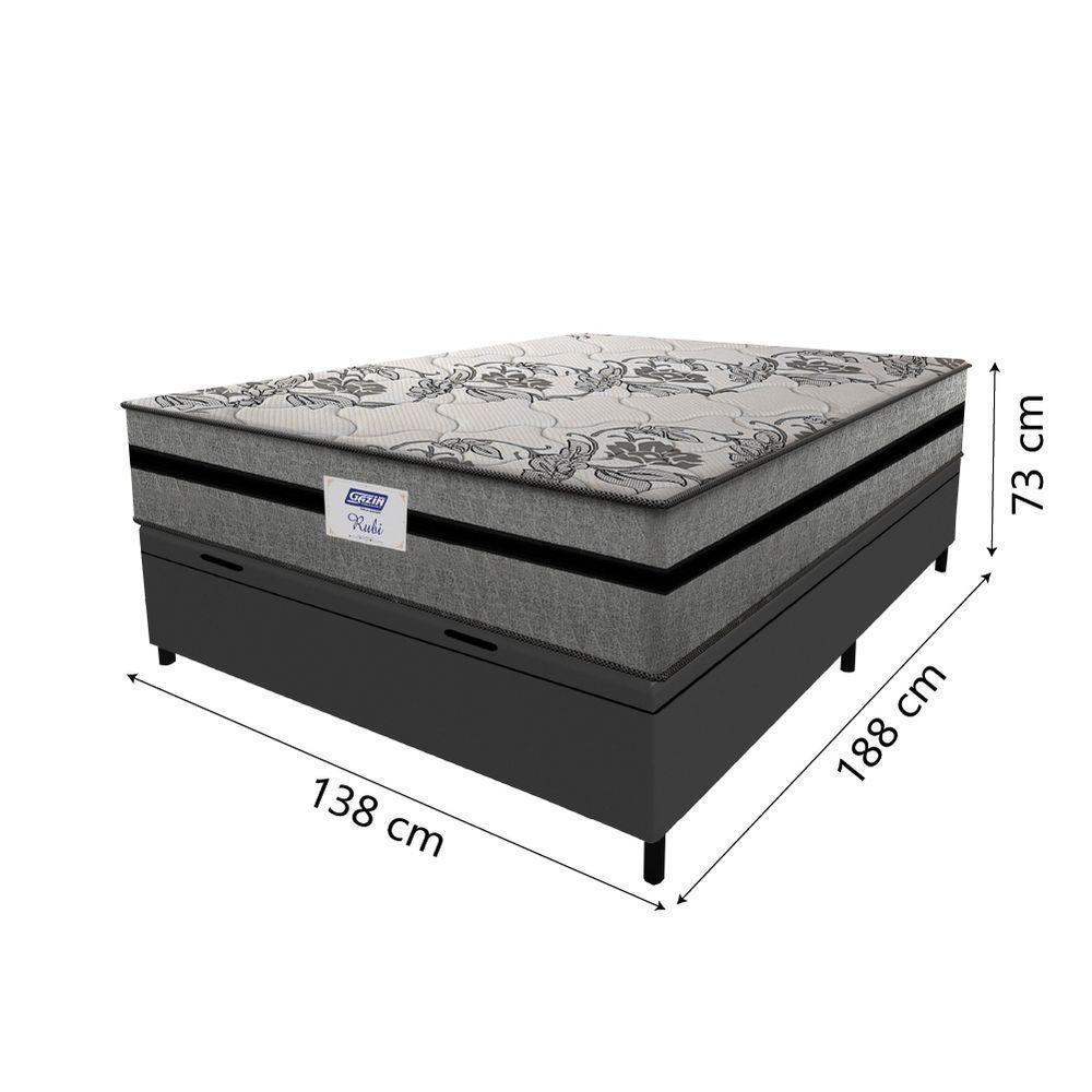 Cama Box Baú Casal Colchão Gazin Com Molas Ensacadas Rubi 138x188x73cm Suede Cinza/Preto - 4