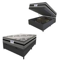 Cama Box Baú Casal Colchão Gazin Com Molas Ensacadas Rubi 138x188x73cm Suede Cinza/Preto - 1