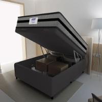 Cama Box Baú Casal Colchão Gazin Com Molas Ensacadas Rubi 138x188x73cm Suede Cinza/Preto - 3