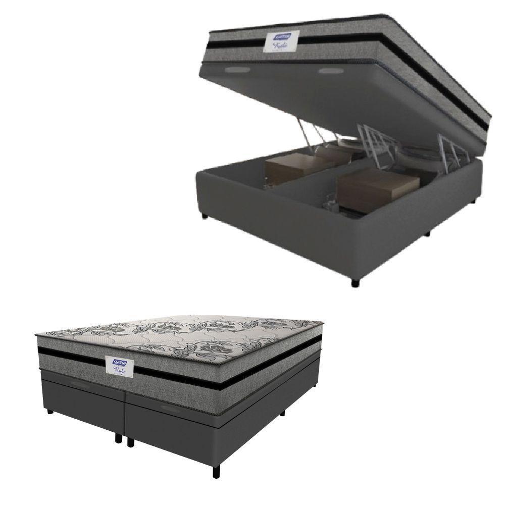 Cama Box Baú Casal Queen Colchão Gazin Com Molas Ensacadas Rubi 158x198x73cm Suede Cinza/Preto - 1