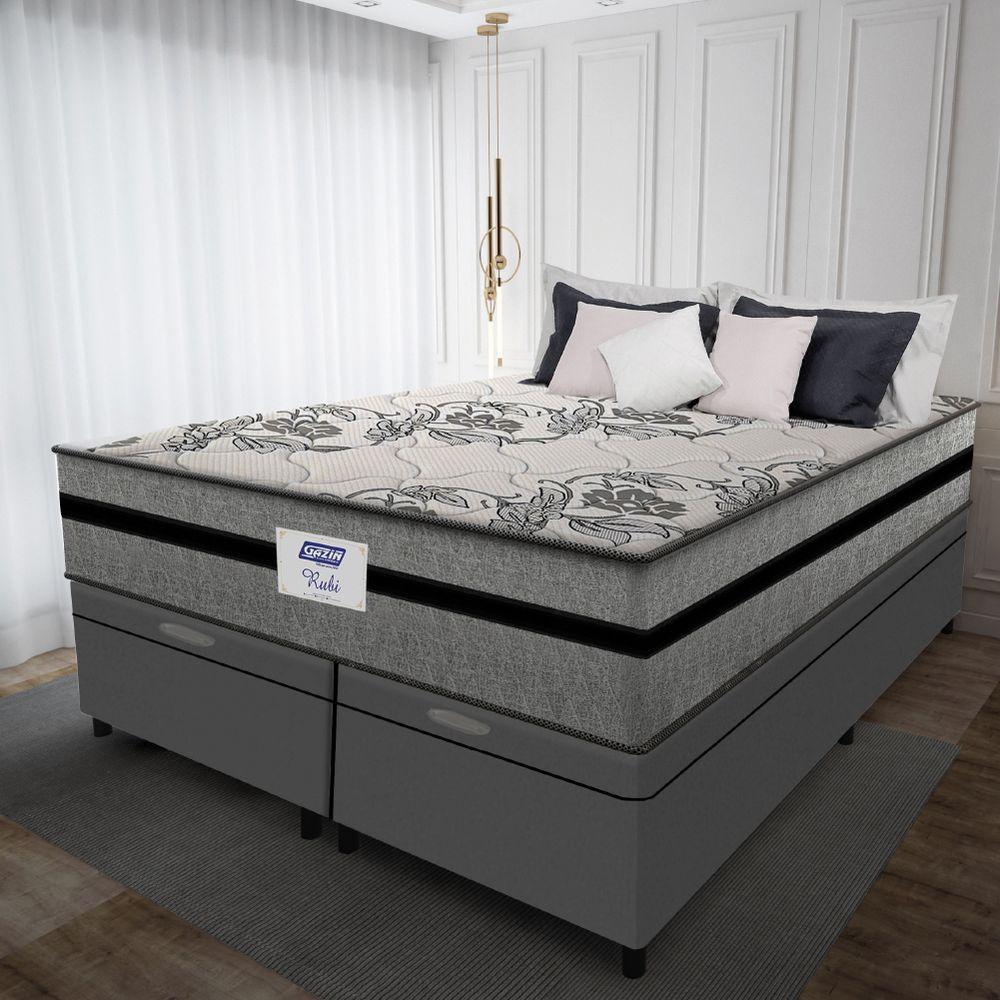 Cama Box Baú Casal Queen Colchão Gazin Com Molas Ensacadas Rubi 158x198x73cm Suede Cinza/Preto - 2