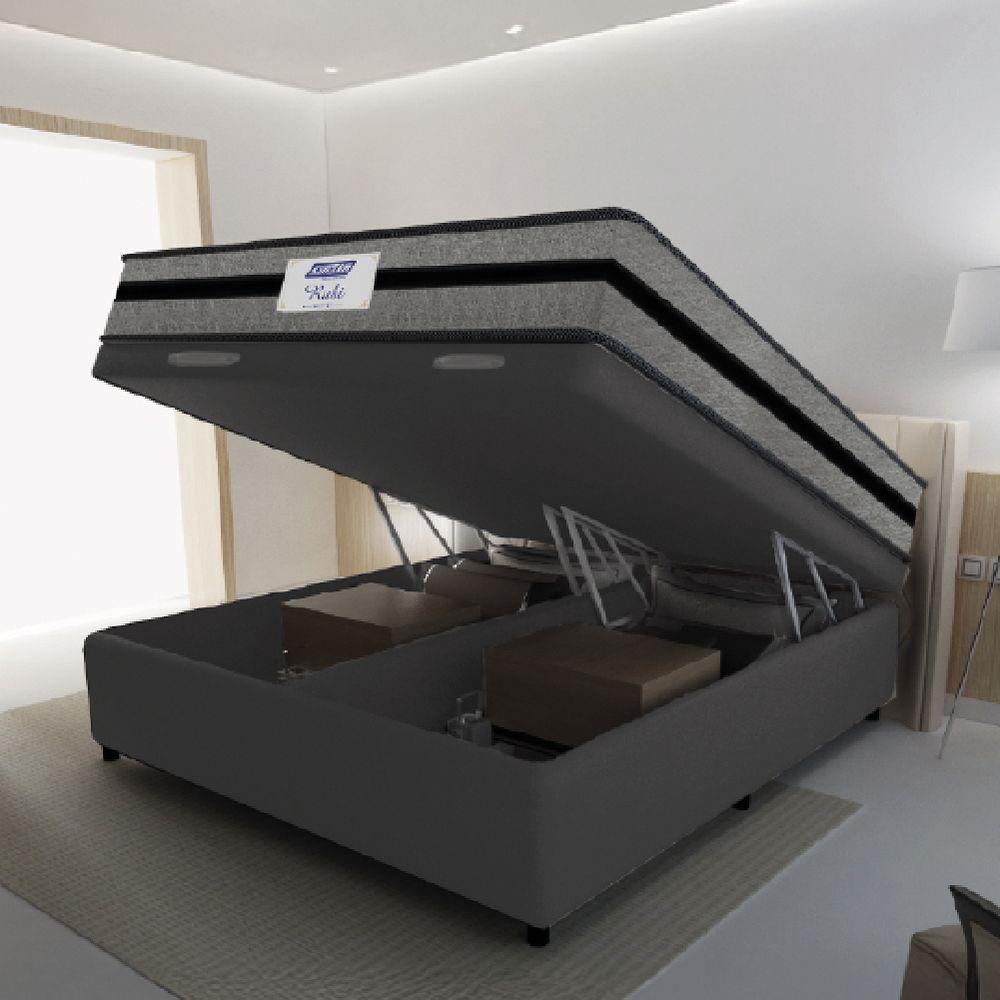 Cama Box Baú Casal Queen Colchão Gazin Com Molas Ensacadas Rubi 158x198x73cm Suede Cinza/Preto - 3