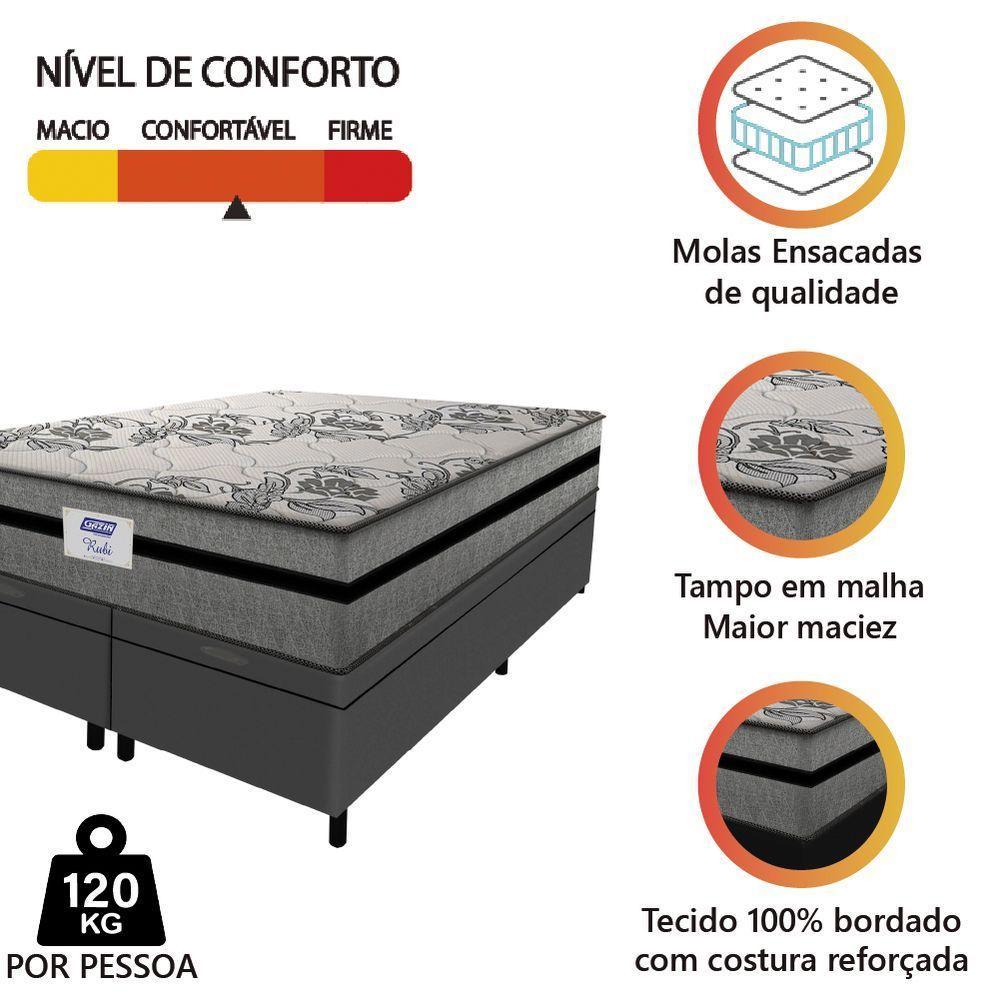 Cama Box Baú Casal Queen Colchão Gazin Com Molas Ensacadas Rubi 158x198x73cm Suede Cinza/Preto - 6