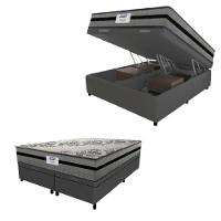 Cama Box Baú Casal Queen Colchão Gazin Com Molas Ensacadas Rubi 158x198x73cm Suede Cinza/Preto - 1