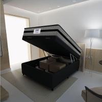 Cama Box Baú Casal Colchão Gazin Com Molas Ensacadas Rubi 138x188x73cm Suede Preto/Cinza - 3