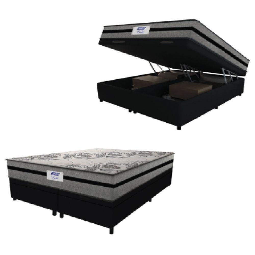 Cama Box Baú Casal Queen Colchão Gazin Com Molas Ensacadas Rubi 158x198x73cm Suede Preto/Cinza - 1