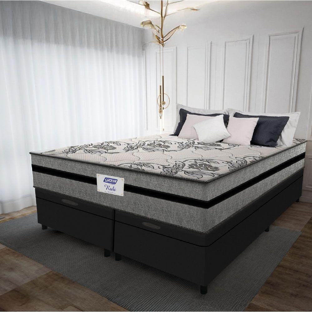 Cama Box Baú Casal Queen Colchão Gazin Com Molas Ensacadas Rubi 158x198x73cm Suede Preto/Cinza - 2