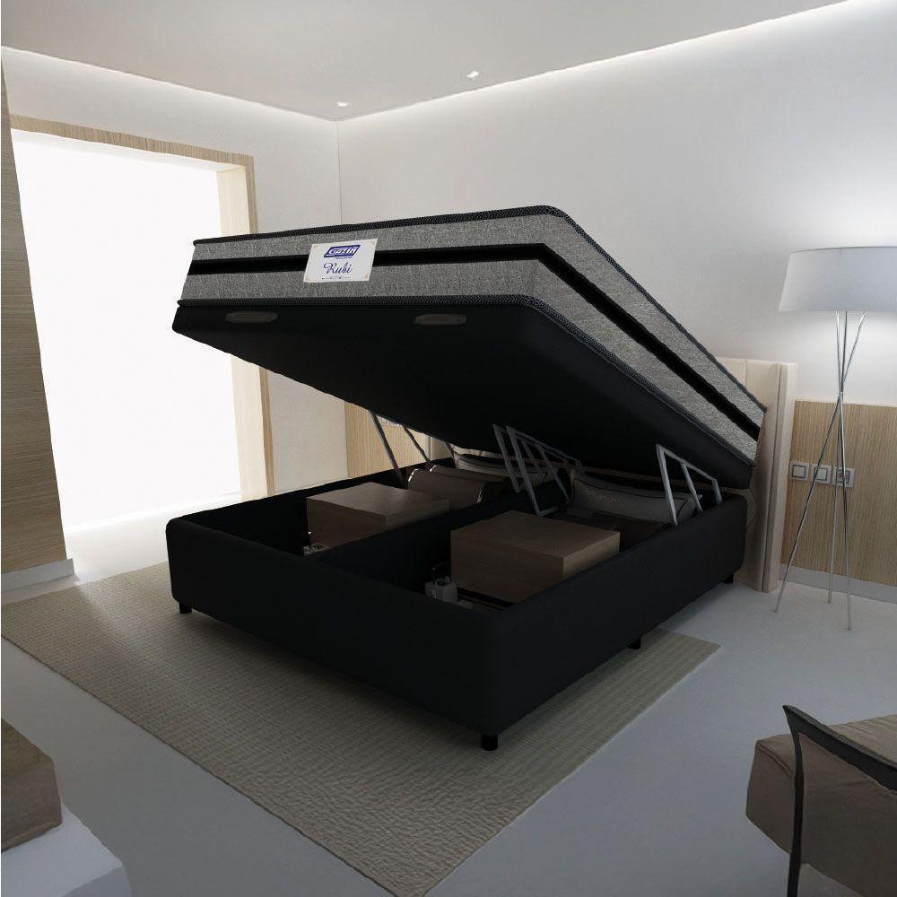 Cama Box Baú Casal Queen Colchão Gazin Com Molas Ensacadas Rubi 158x198x73cm Suede Preto/Cinza - 3