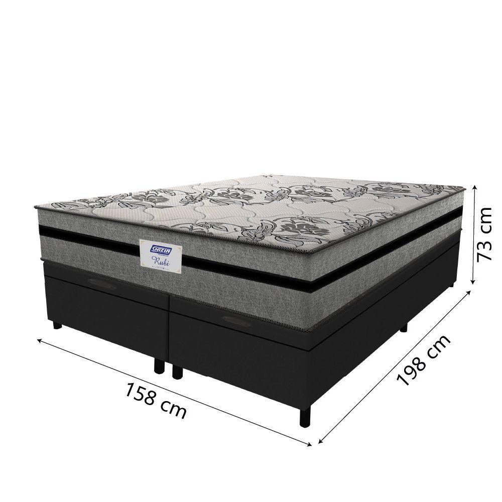 Cama Box Baú Casal Queen Colchão Gazin Com Molas Ensacadas Rubi 158x198x73cm Suede Preto/Cinza - 4
