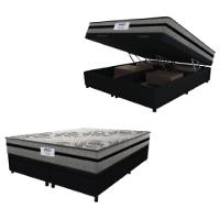 Cama Box Baú Casal Queen Colchão Gazin Com Molas Ensacadas Rubi 158x198x73cm Suede Preto/Cinza - 1