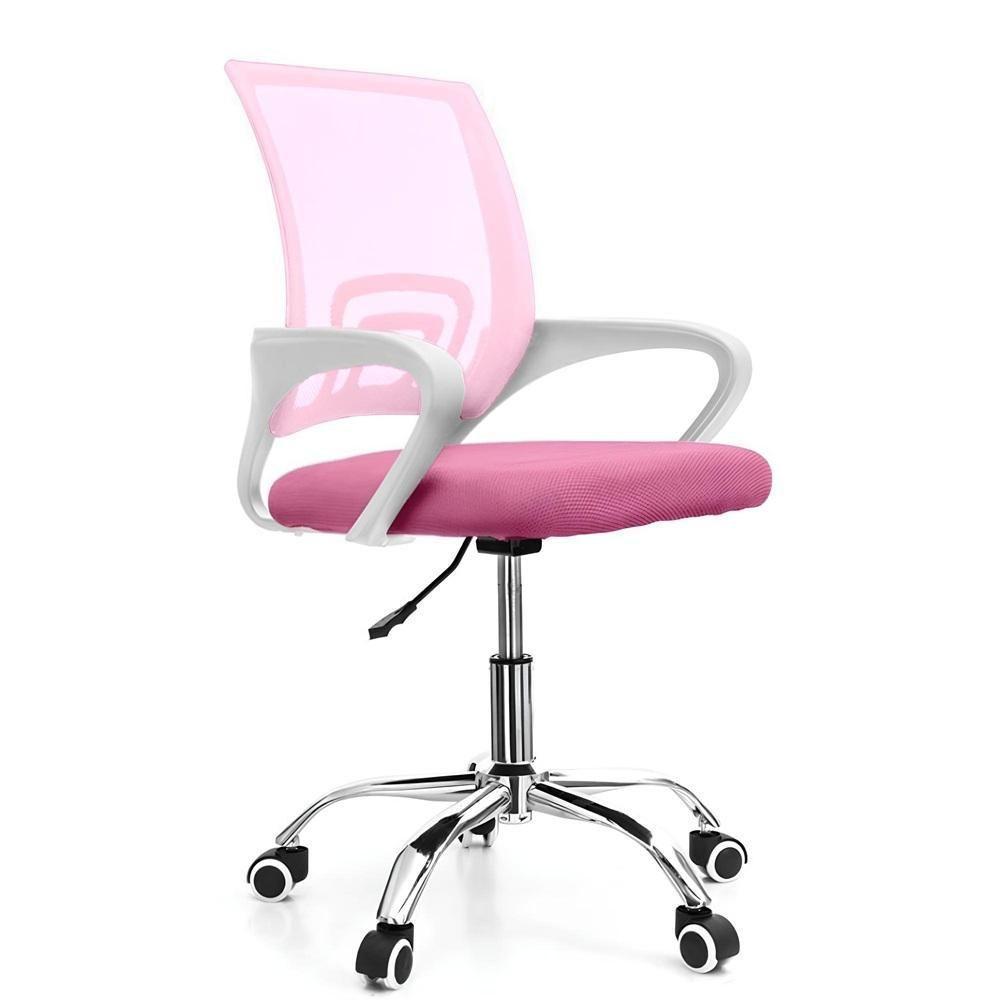 Cadeira De Escritório Secretária Base Cromada Com Rodinha Fortt Lisboa Rosa CSF02-R - 1