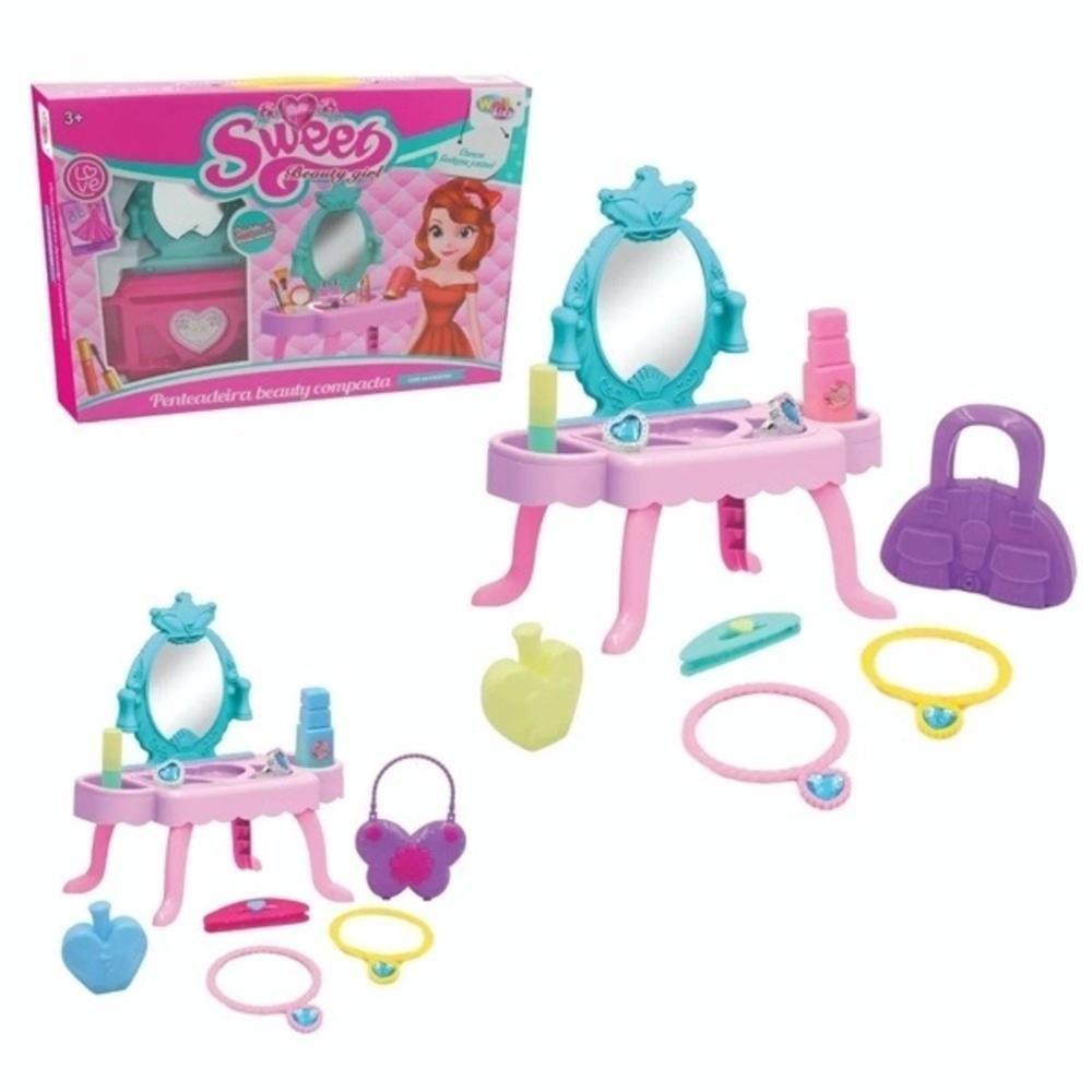 Penteadeira Infantil Princesa Com Espelho Acessorios Brinquedo Rosa Menina - 3