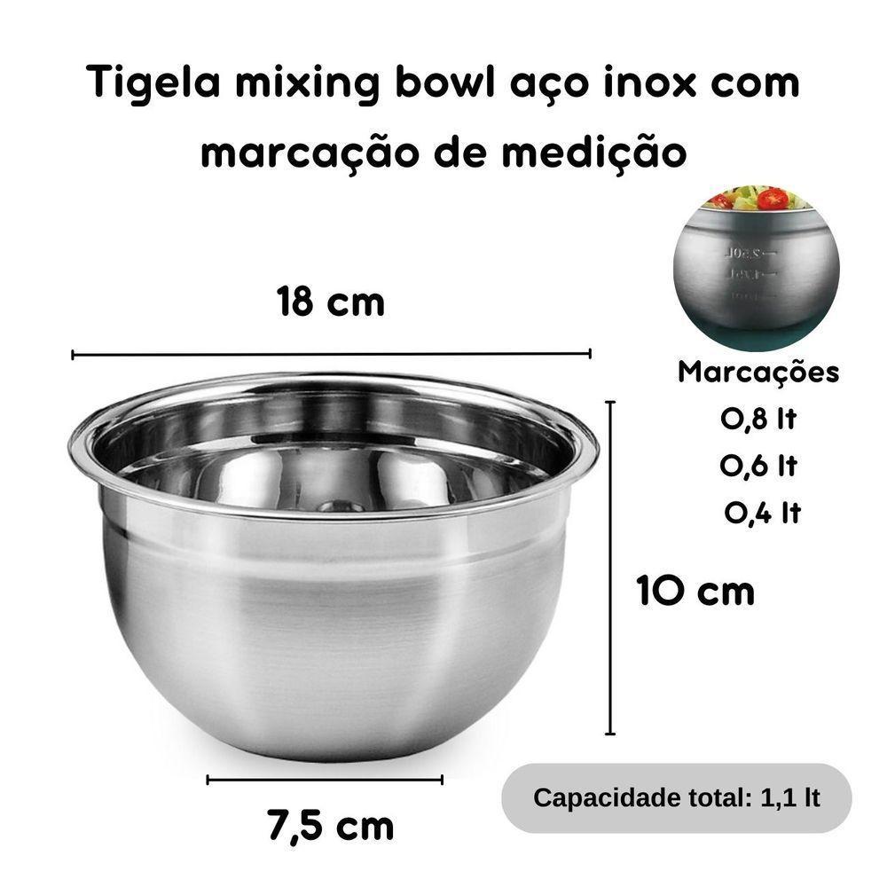 Tigela Mixing Bowl Aço Inox Salada Molho Creme Multiuso 18cm - 3