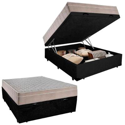 Cama Box Baú Casal Suede + Colchão Sereneprime Molas Ensacadas 138x188x69 Preto