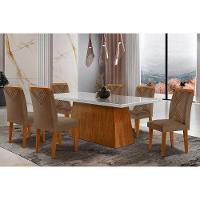 Sala De Jantar Completa Luna Tampo Madeirado C- Vidro Reto 180x90 E 6 Cadeiras Amsterdã Imbuia - Veludo Capuccino - Rufato - 1
