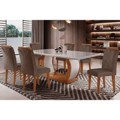 Sala De Jantar Completa Jade Tampo Madeirado C- Vidro Curvo 180x90 E 6 Cadeiras Amsterdã Capuccino-suede Capuccino - Rufato