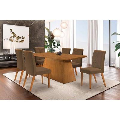 Sala De Jantar Completa Luna C- Tampo Madeirado Canto Curvo 180x90cm E 6 Cadeiras Amsterdã Imbuia-capuccino-suede Capuccino - Rufato