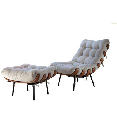 Poltrona E Puff Costela Confort Linho Bege