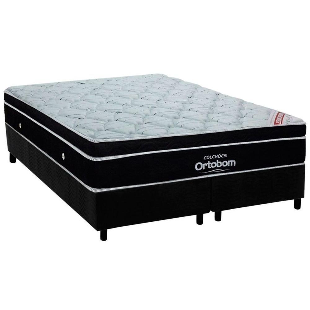 Cama Box King: Colchão Molas Ensacadas Ortobom Superpocket Elegant + Base Crc Suede Black(193x203) - 1
