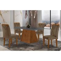 Sala De Jantar Completa Luna Tampo Madeirado C- Vidro Curvo 120x80 E 4 Cadeiras Amsterdã Imbuia - Veludo Capuccino - Rufato - 1