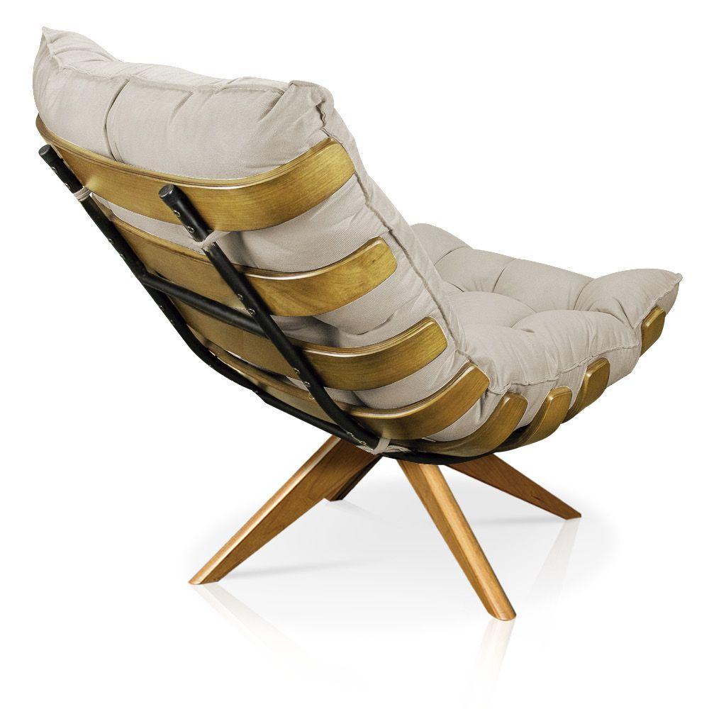 Kit 1 Poltrona e 1 Puff Giratório Costela Suede Drossi Bege - 7