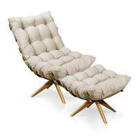 Kit 1 Poltrona e 1 Puff Giratório Costela Suede Drossi Bege - 1