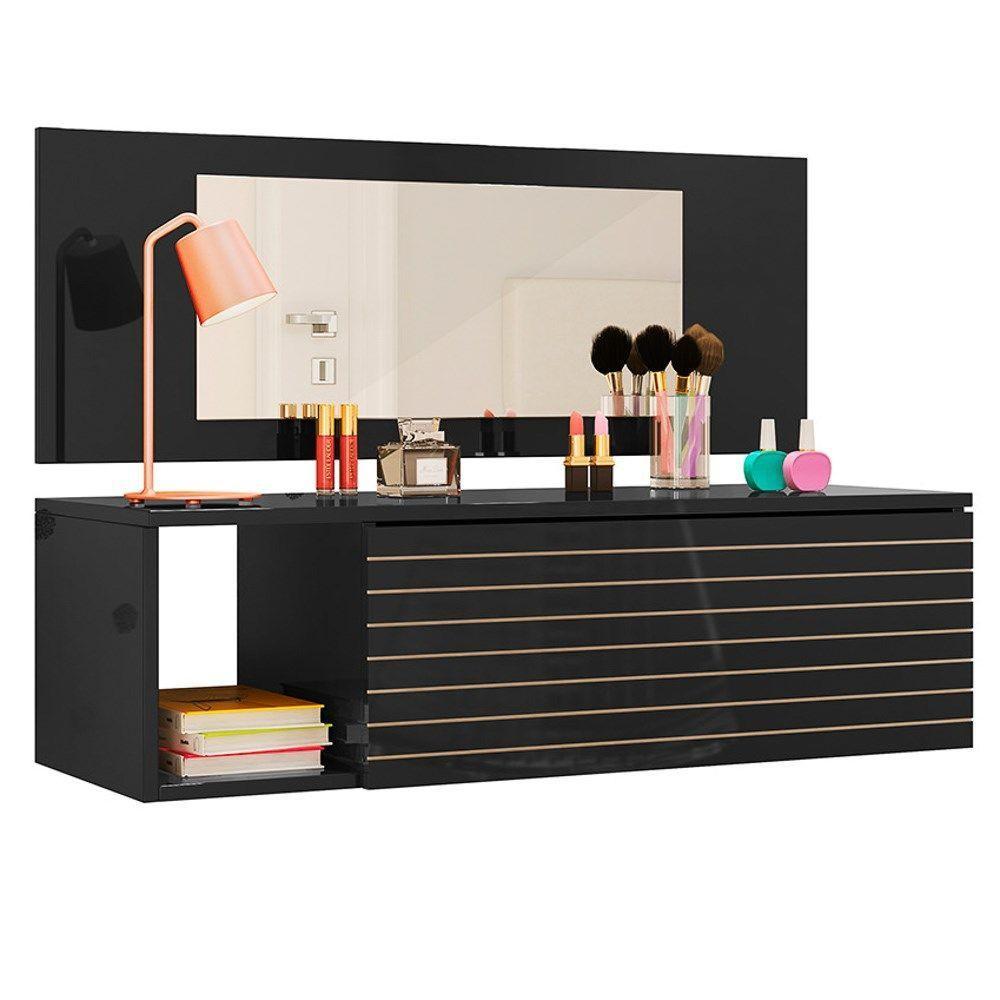 Penteadeira Suspensa Com Painel E Espelho Joy Preto - 1