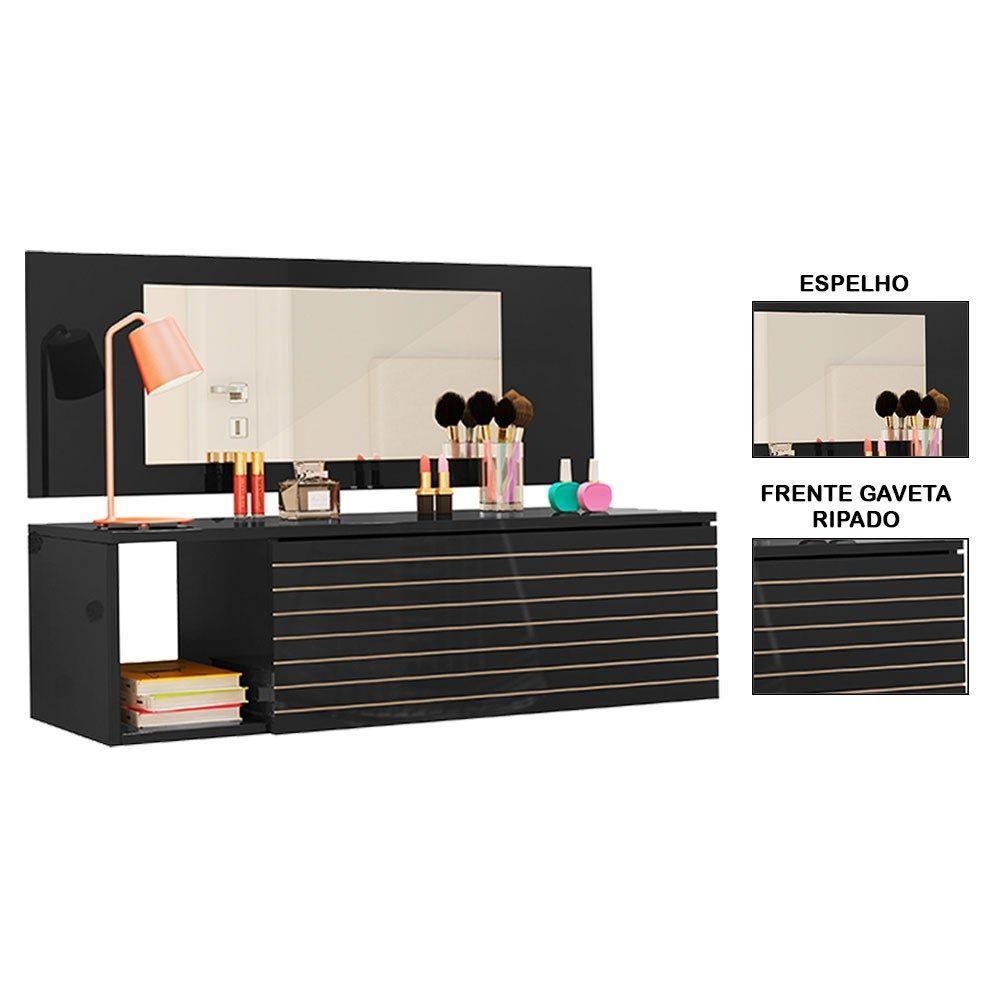 Penteadeira Suspensa Com Painel E Espelho Joy Preto - 3