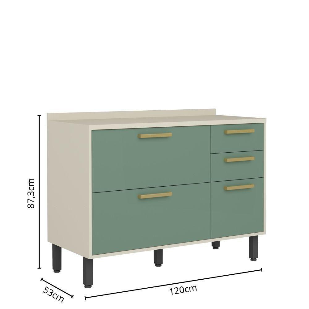 Balcão com Tampo 3 Portas 2 Gavetas Bossa Nova Bertolini Verde/Areia - 2