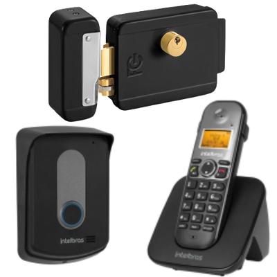 Kit Interfone Telefone e Porteiro Sem Fio TIS 5010 + Fechadura Preta Reversível FCFEC01N TIS5010