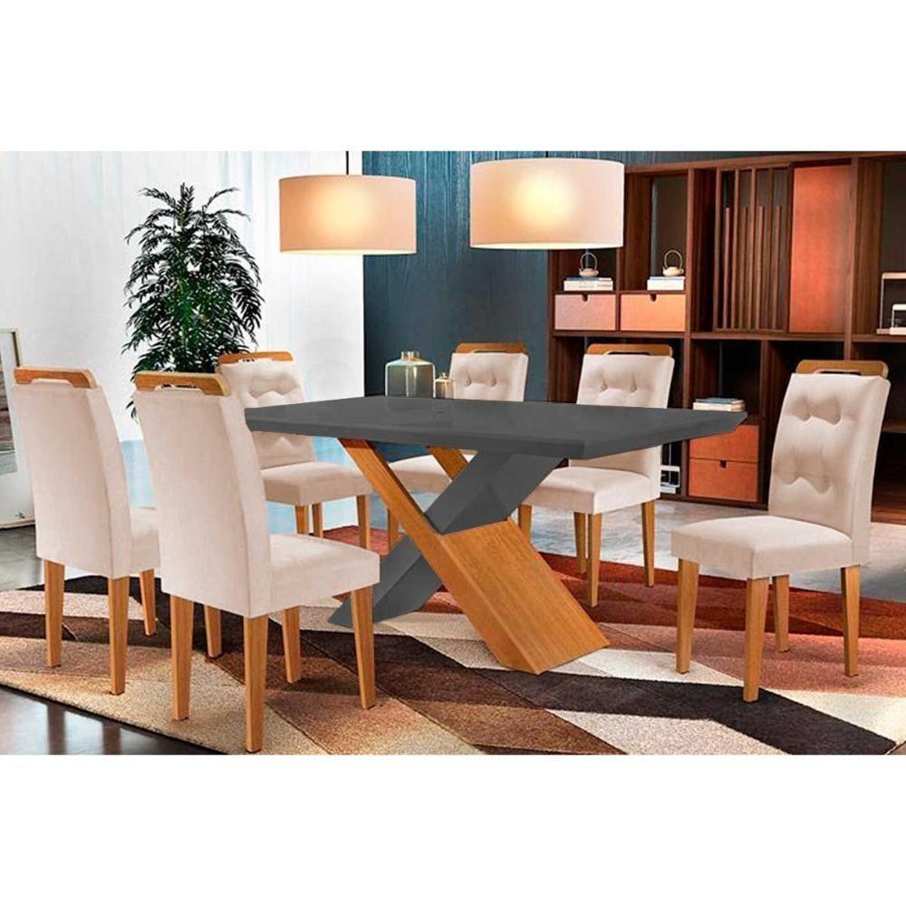 Sala De Jantar Completa Imperatriz Tampo Madeirado C- Vidro Reto 180x90 E 6 Cadeiras Imperatriz Imbuia - Veludo Creme - Rufato - 1