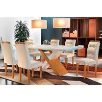 Sala De Jantar Completa Imperatriz Tampo Madeirado C- Vidro Reto 180x90 E 6 Cadeiras Imperatriz Imbuia - Veludo Creme - Rufato - 1