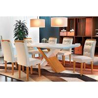 Sala De Jantar Completa Imperatriz Tampo Madeirado C- Vidro Curvo 180x90 E 6 Cadeiras Imperatriz Imbuia-veludo Creme-pérola - Rufato - 1