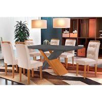 Sala De Jantar Completa Imperatriz Tampo Madeirado C- Vidro Curvo 180x90 E 6 Cadeiras Imperatriz Imbuia-veludo Creme-pérola - Rufato - 1