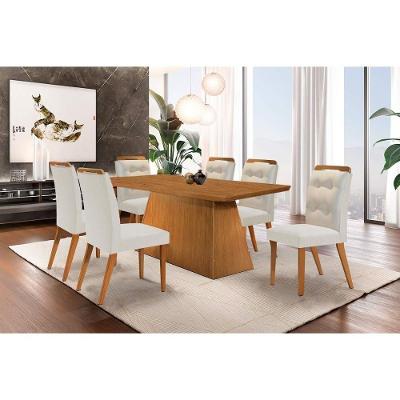 Sala De Jantar Completa Luna C- Tampo Madeirado Canto Curvo 180x90cm E 6 Cadeiras Imperatriz Imbuia-capuccino-suede Creme - Rufato