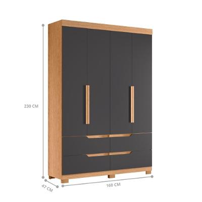 Guarda Roupa Casal Roupeiro Savana 6 Portas de Bater 4 Gavetas Freijó-Titanium MDP